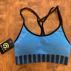 champion size xs blue and black striped sports bra